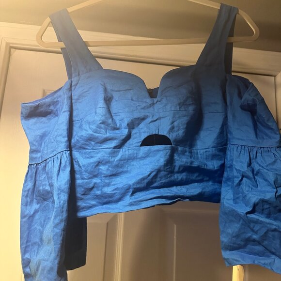 A.L.C. Blue Structured Crop Top Bell Sleeve NWT Size Petite - Picture 5 of 6